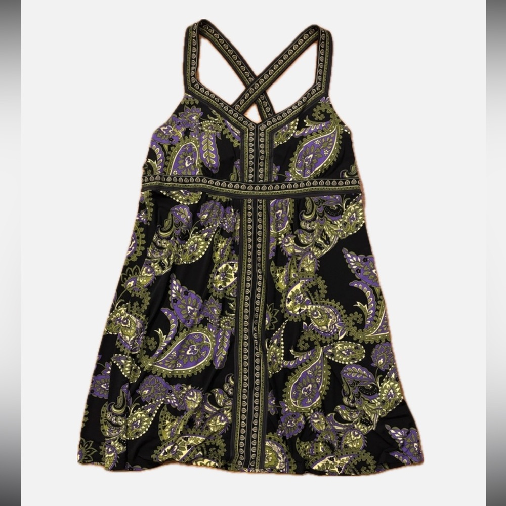 Y2K Boho Paisley Strappy Dress Black Purple Green – XL